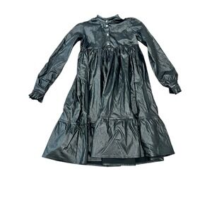 CHRISTINA ROHDE GIRL'S DRESS BLACK FAUX LEATHER SPARKLY LONG SLEEVE SIZE 14